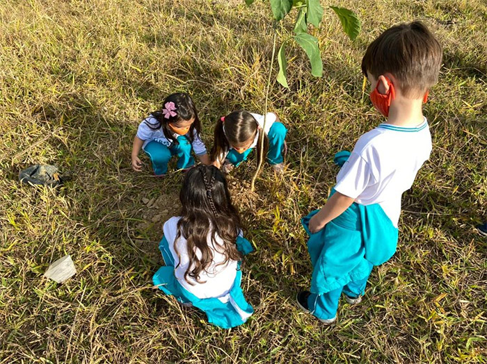 Estudiantes de São José dos Campos plantan plántulas en un nuevo espacio para eventos