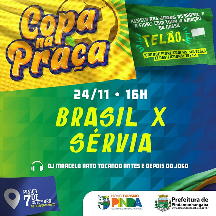 Jogos do Brasil e final da Copa do Mundo serão transmitidos na praça 7 de  Setembro em Pindamonhangaba - Vale News 2.0